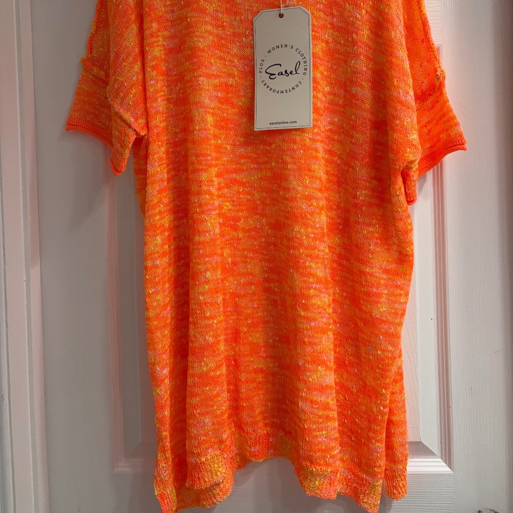 New Easel Multicolor Knit Top Pullover Lightweight Neon Orange & Yellow Small - Picture 6 of 7
